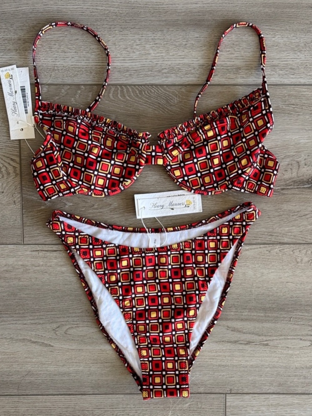 Heavy Manners Red Geometric Print Bikini